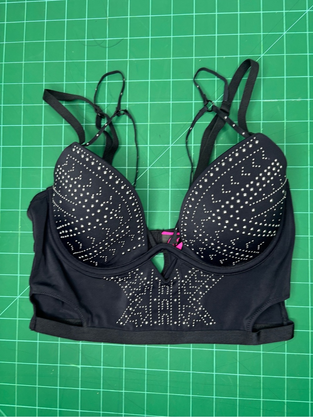 La SENZA Black Embellished Longline Bra with Strappy Details & Peekaboos Sparkly